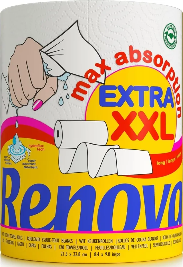 Renova Kitchen Roll MAX ABSORPTION EXTRA XXL Küchenrolle, 1 Rolle, 120 Blatt