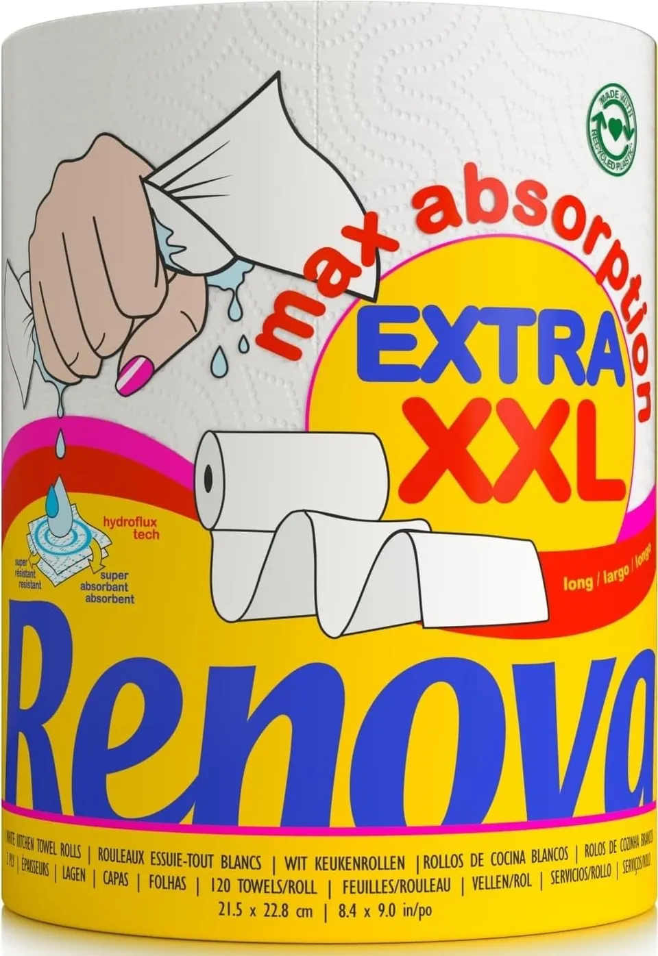Renova Kitchen Roll MAX ABSORPTION EXTRA XXL Küchenrolle, 1 Rolle, 120 Blatt
