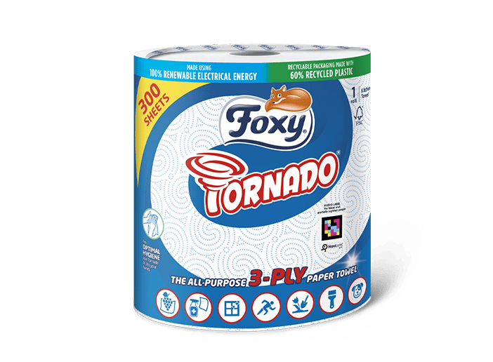 Foxy Tornado Küchentücher 1 Rolle, 3-lagig und 300 Blatt