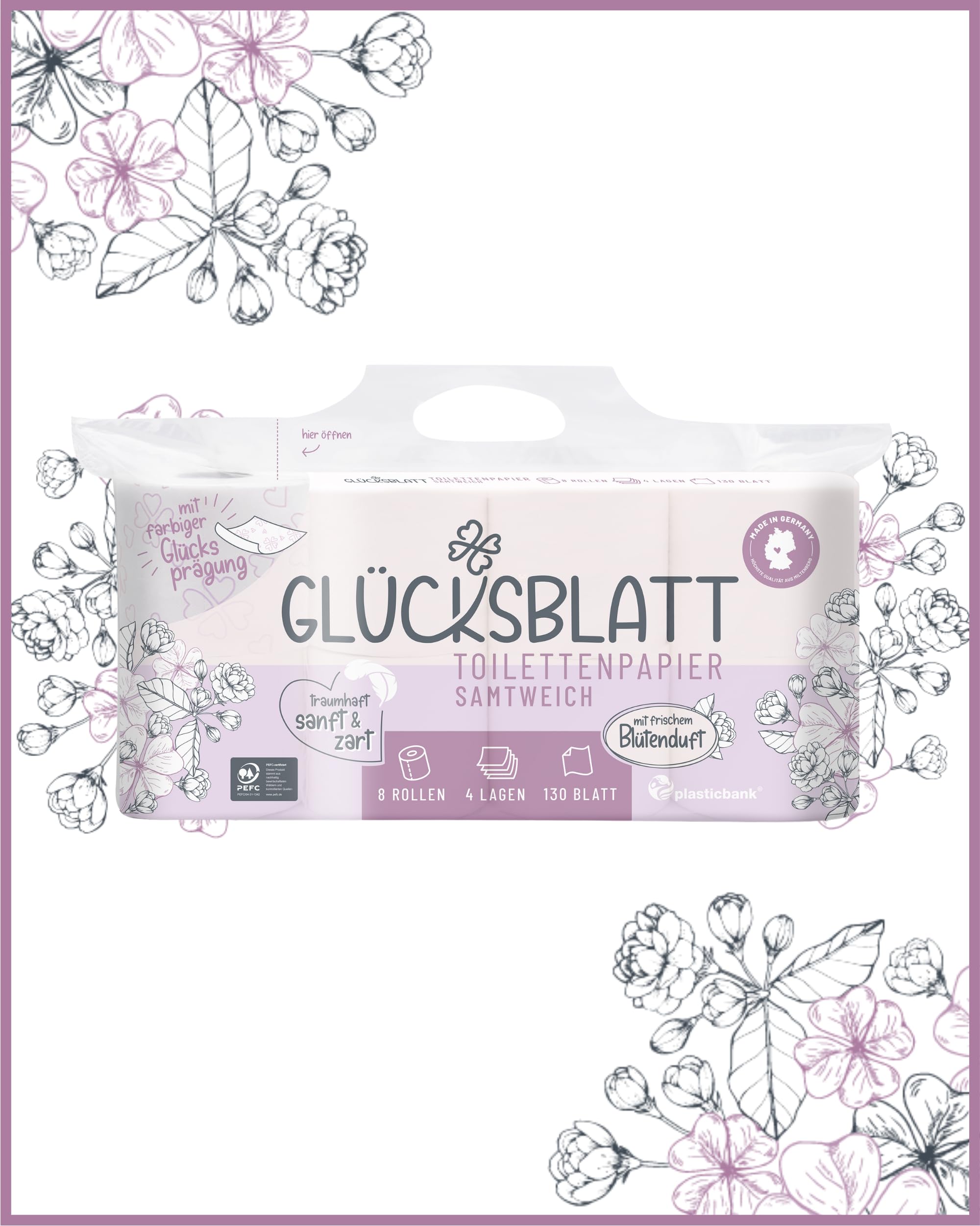 Glücksblatt Toilettenpapier Toilettenpapier 56 Rollen Blütenduft 4-lagig
