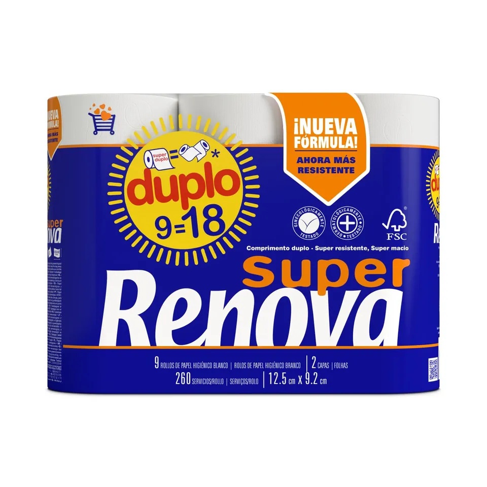 Renova Toilet Paper SUPER DOUBLE Toilettenpapier 9 Rollen 260 Blatt