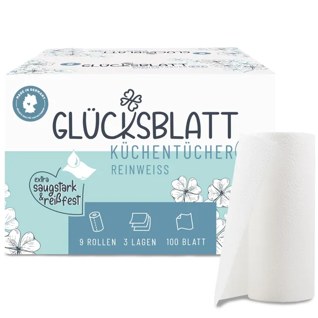 Glücksblatt Küchentücher Küchentücher 9 Rollen 100 Blatt 3-lagig