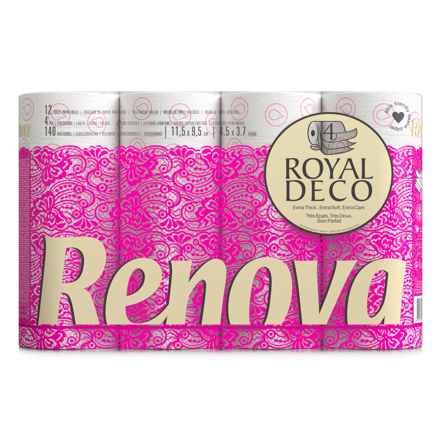 Renova Toilet Paper Toilettenpapier 12 Rollen 4-lagig parfümiert