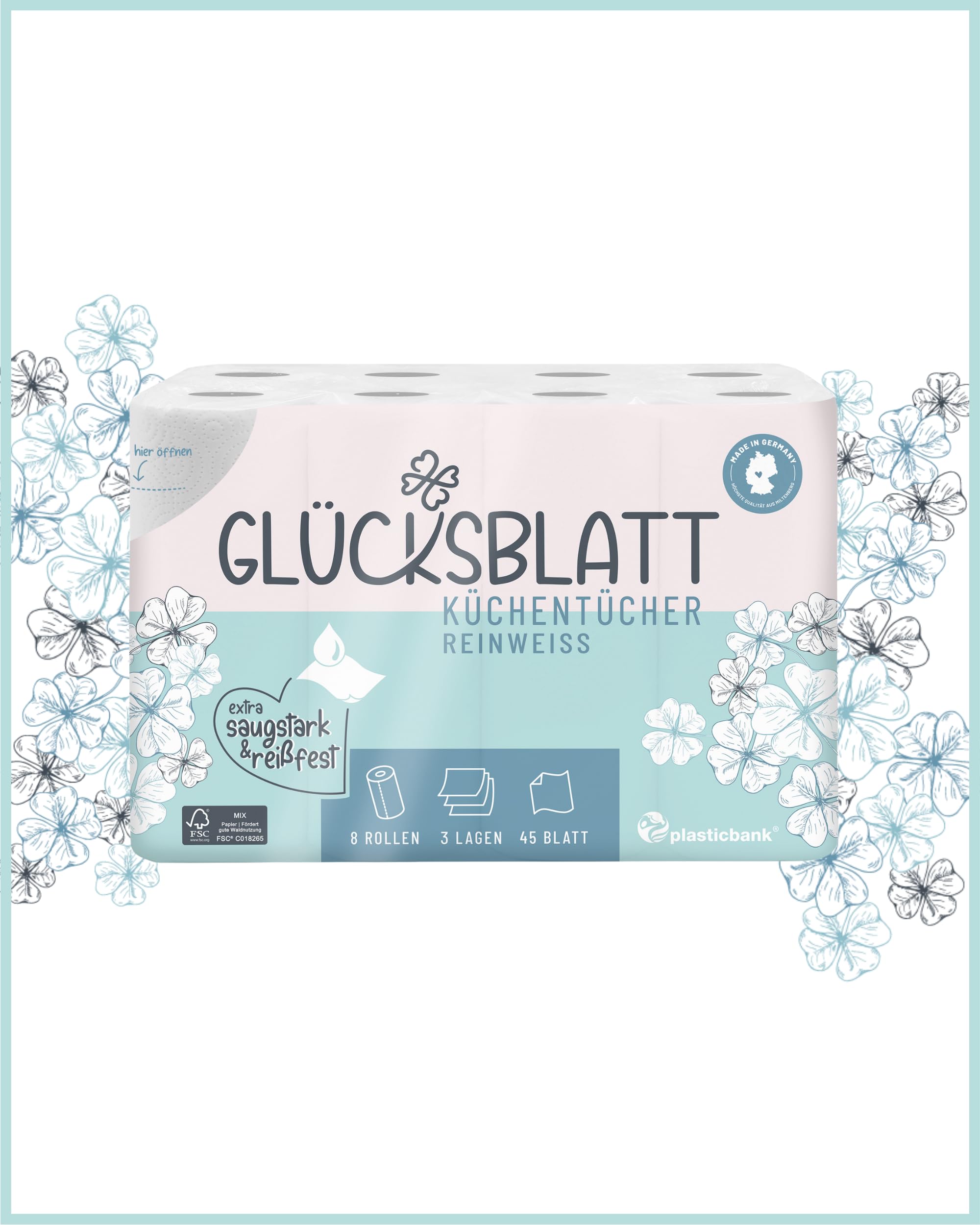 Glücksblatt Küchentücher 48 Rollen, 3-lagig, ohne Duft- und Farbstoffe