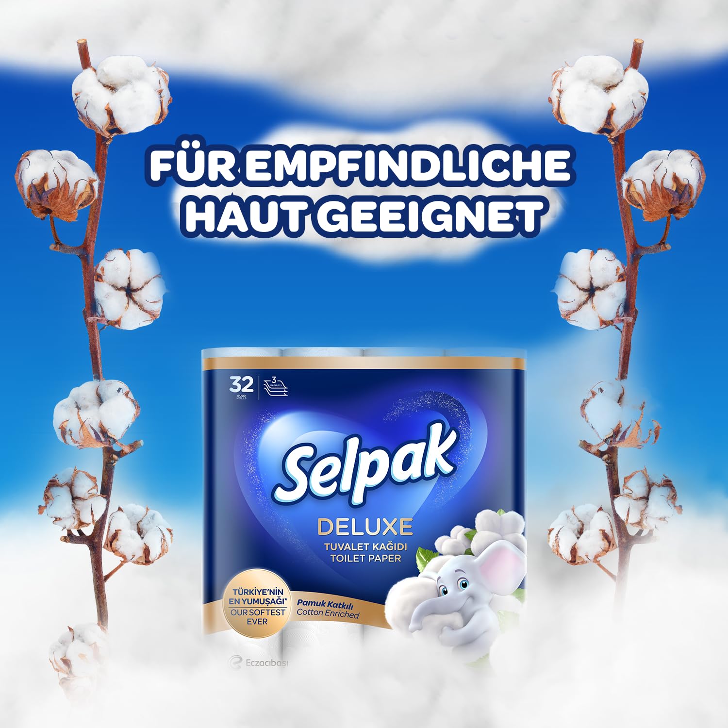 Selpak Deluxe Toilettenpapier 96 Rollen, 3-lagig mit Baumwollfasern