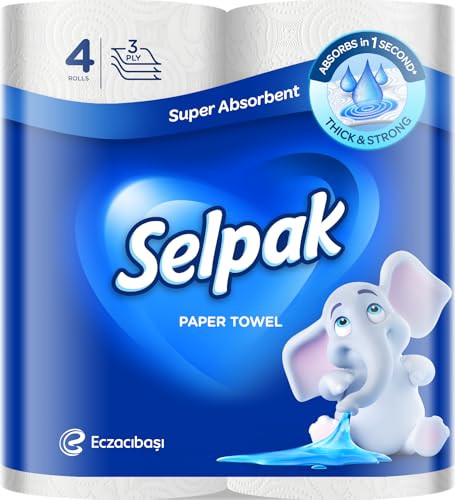 Selpak Paper Towels Papierhandtücher, 4er-Pack, 3-lagig mit Elefantendesign