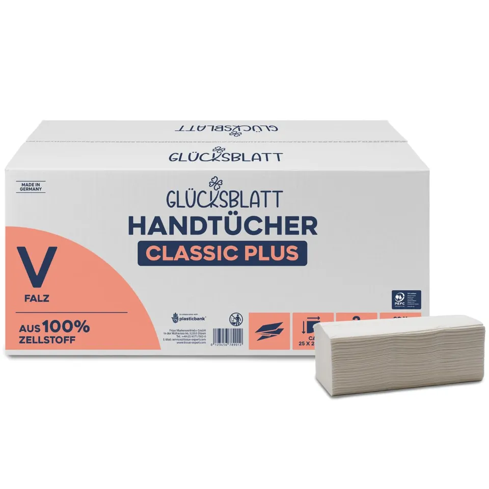 Glücksblatt Handtücher Papierhandtücher, 3000 Blatt, V-Falz, 2-lagig