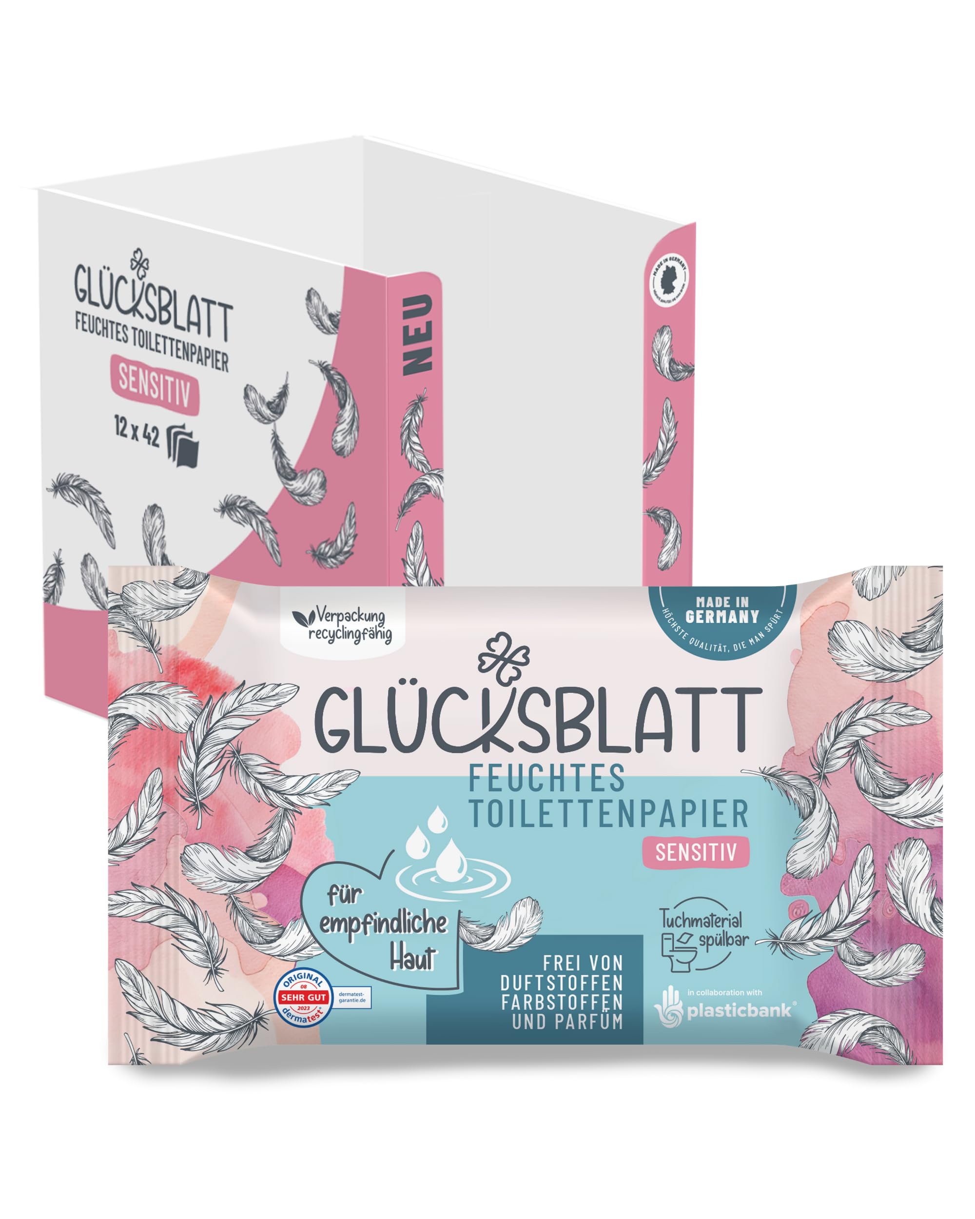 Glücksblatt Tücher feuchtes Toilettenpapier Sensitiv 12 x 42 Tücher, parfümfrei