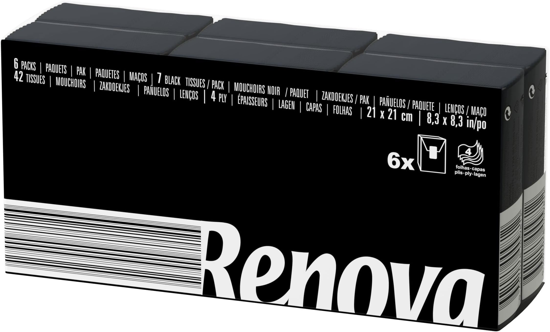 Renova Tissues Compact schwarze Taschentücher 6 Päckchen