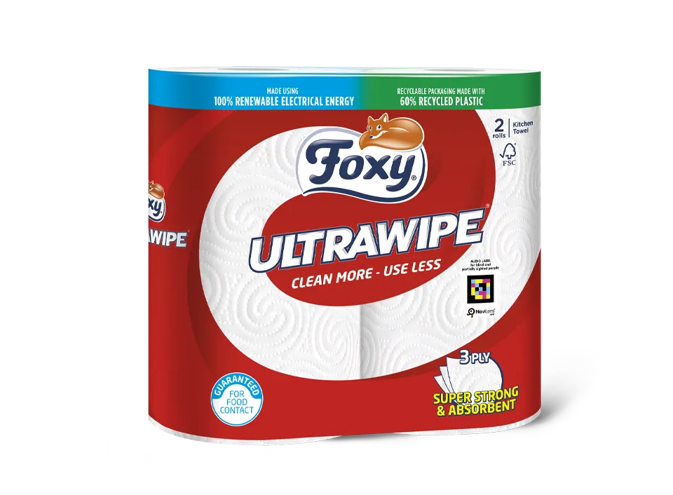 Foxy Ultrawipe Küchentücher 2 Rollen, 3-lagig und extra saugfähig