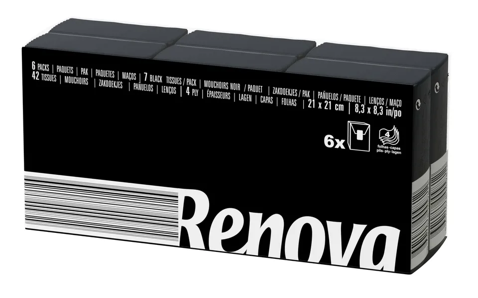 Renova Tissues Compact schwarze Taschentücher 6 Päckchen