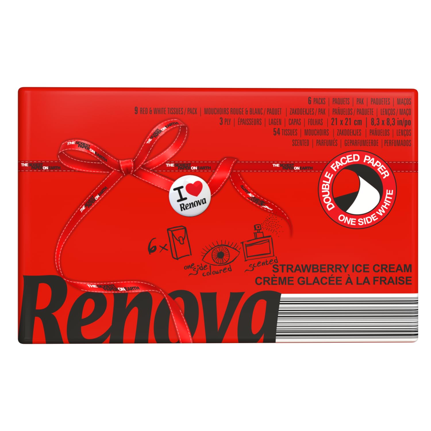 Renova Strawberry Ice Cream Taschentücher 6 Packungen mit Erdbeerduft