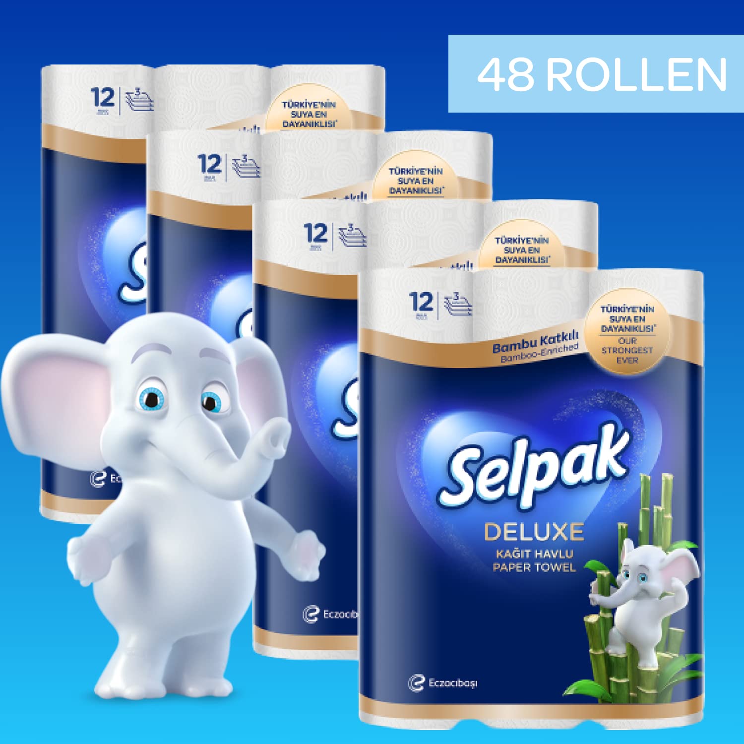 Selpak Paper Towels Deluxe Küchenrolle 48 Rollen 3-lagig aus Bambus