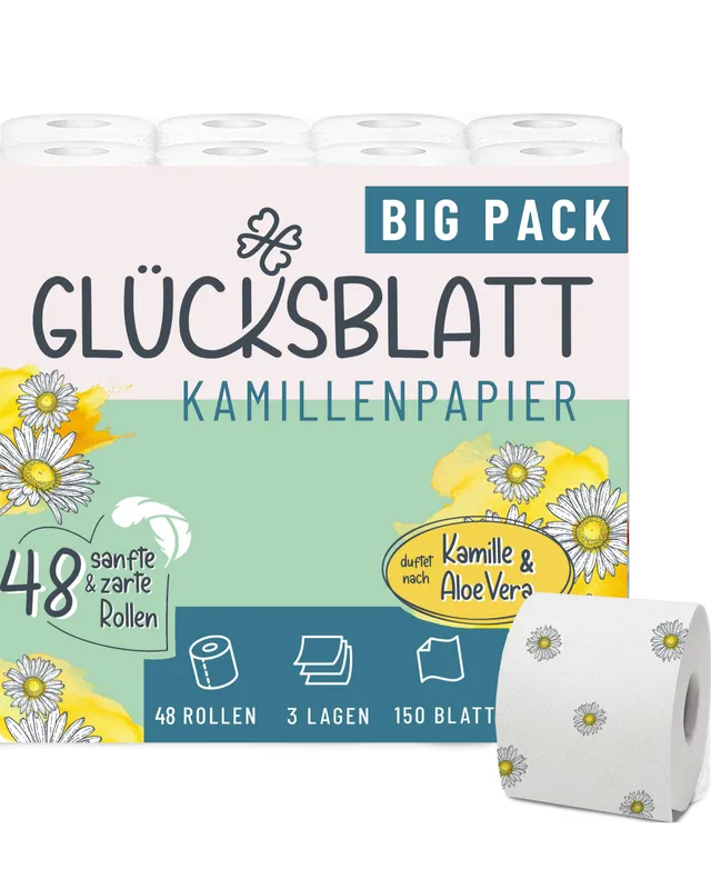 Glücksblatt Kamille Toilettenpapier 48 Rollen, 3-lagig mit Duft