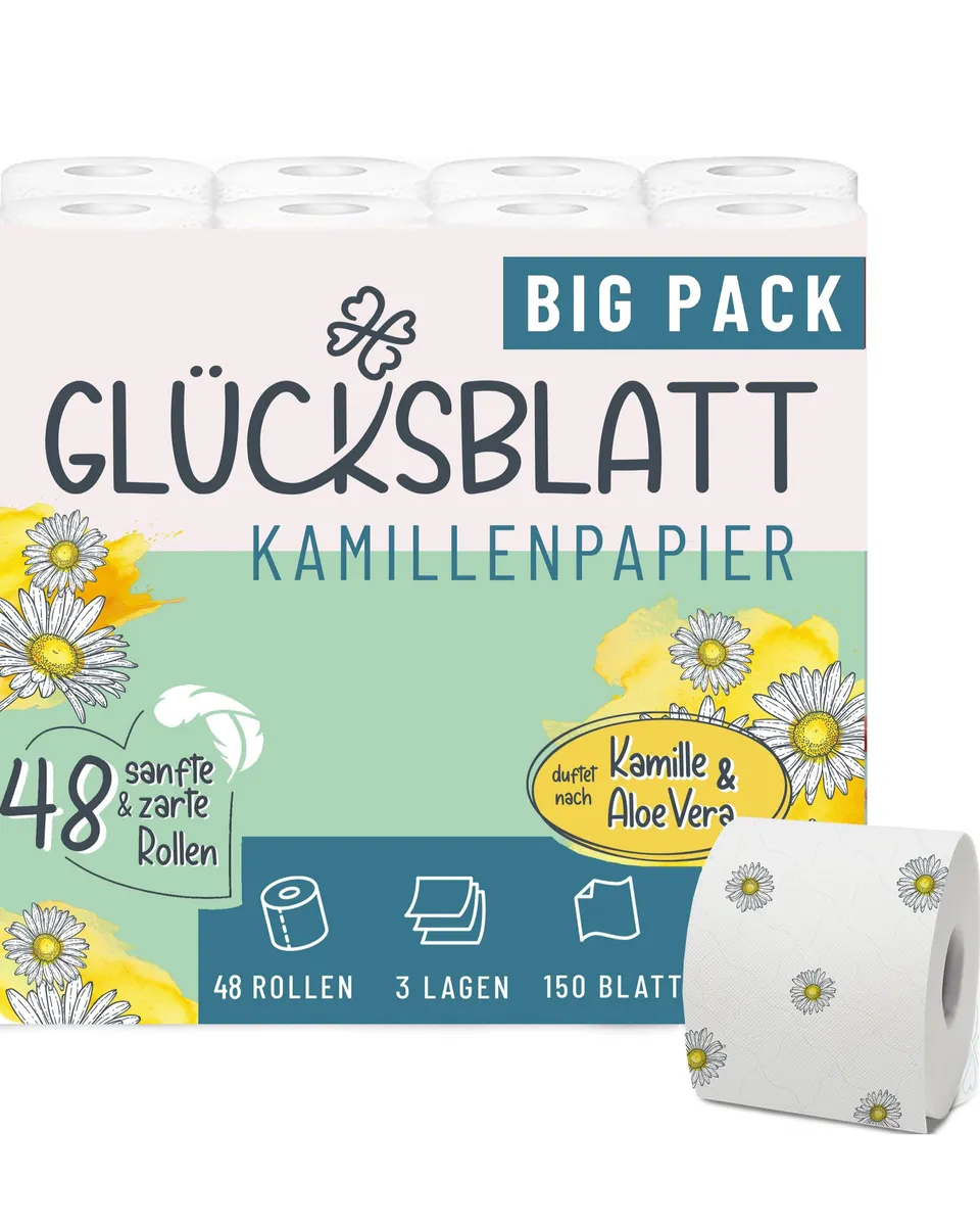 Glücksblatt Kamille Toilettenpapier 48 Rollen, 3-lagig mit Duft