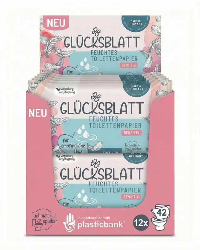 Glücksblatt Tücher feuchtes Toilettenpapier Sensitiv 12 x 42 Tücher, parfümfrei