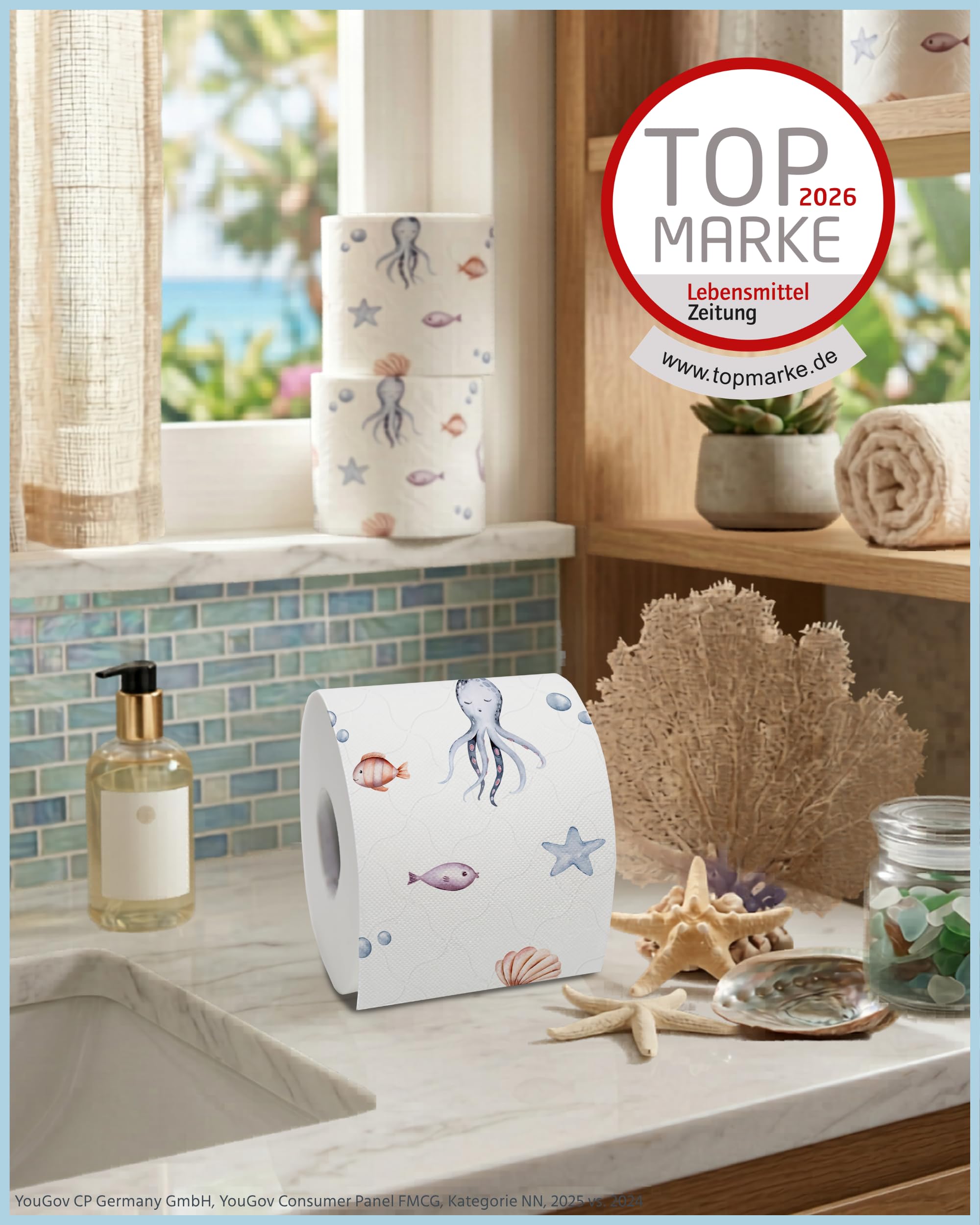 Glücksblatt Toilettenpapier mit bunten Druckmotiven, 48 Rollen, 3-lagig