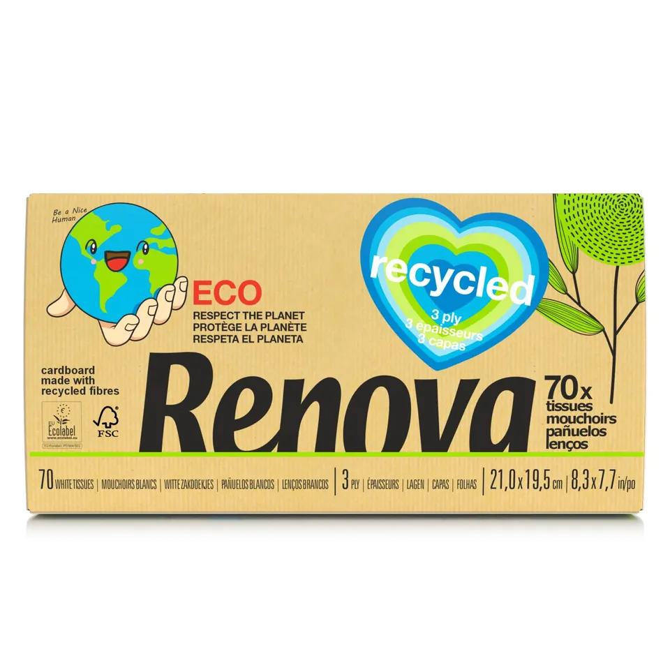 Renova Tissues 100% RECYCLED Taschentücher 70er Pack, 100 % Recyclingpapier