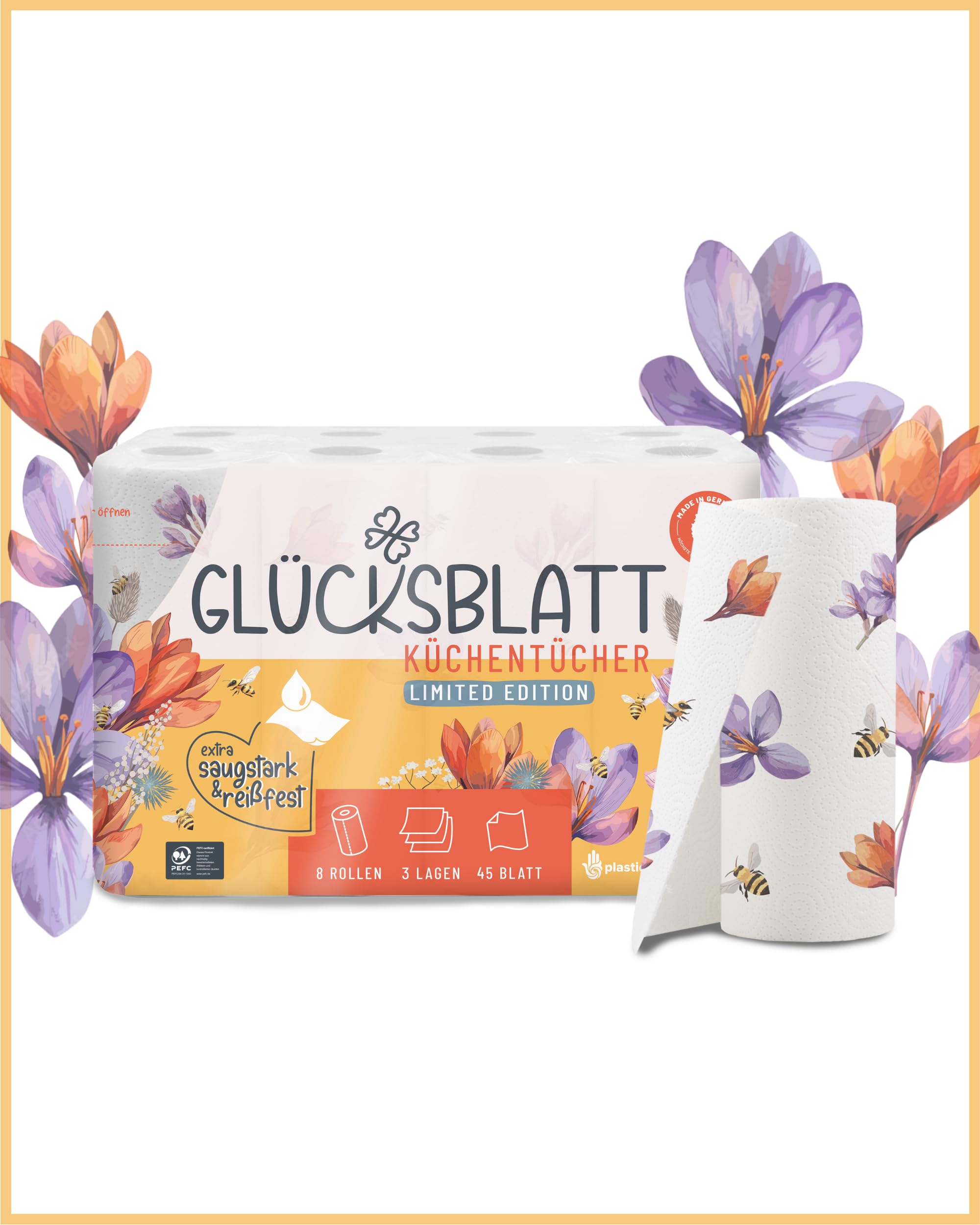 Glücksblatt Küchentücher mit Motiven 48 Rollen 3-lagig saugstark