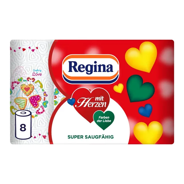 Regina mit Herzen Haushaltstücher 8 Rollen, 3-lagig