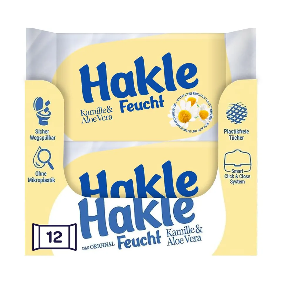 Hakle Kamille & Aloe Vera Feuchtes Toilettenpapier, 12 Packungen, vegan