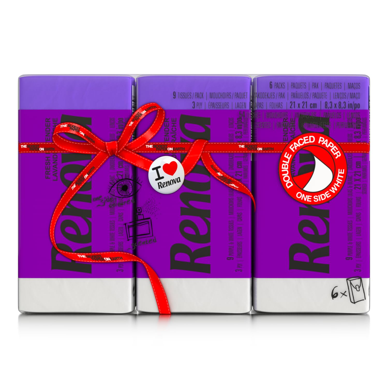 Renova Tissues Red Label Taschentücher lila, Lavendelduft, 6 Päckchen