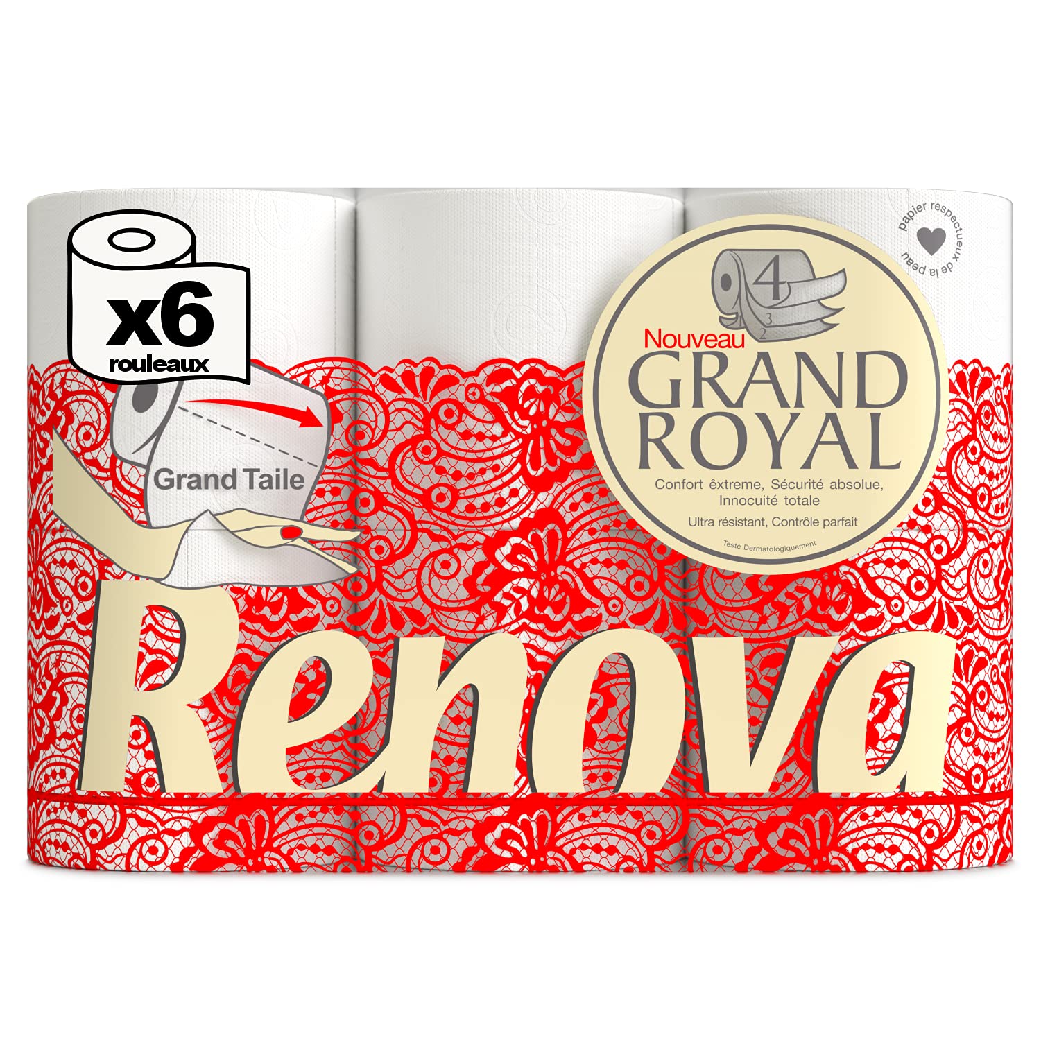 Renova Toilet Paper 200105437 Renova Grand Royal 4-lagig Toilettenpapier 6 Rollen