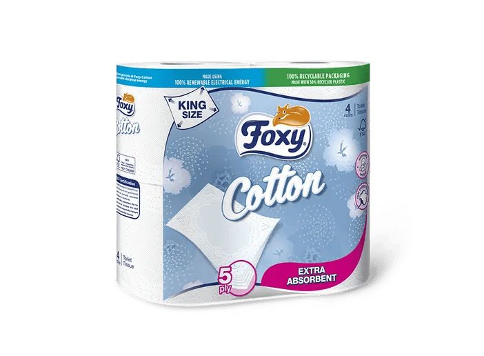 Foxy Cotton Toilettenpapier 6 Rollen, mit Baumwollfasern