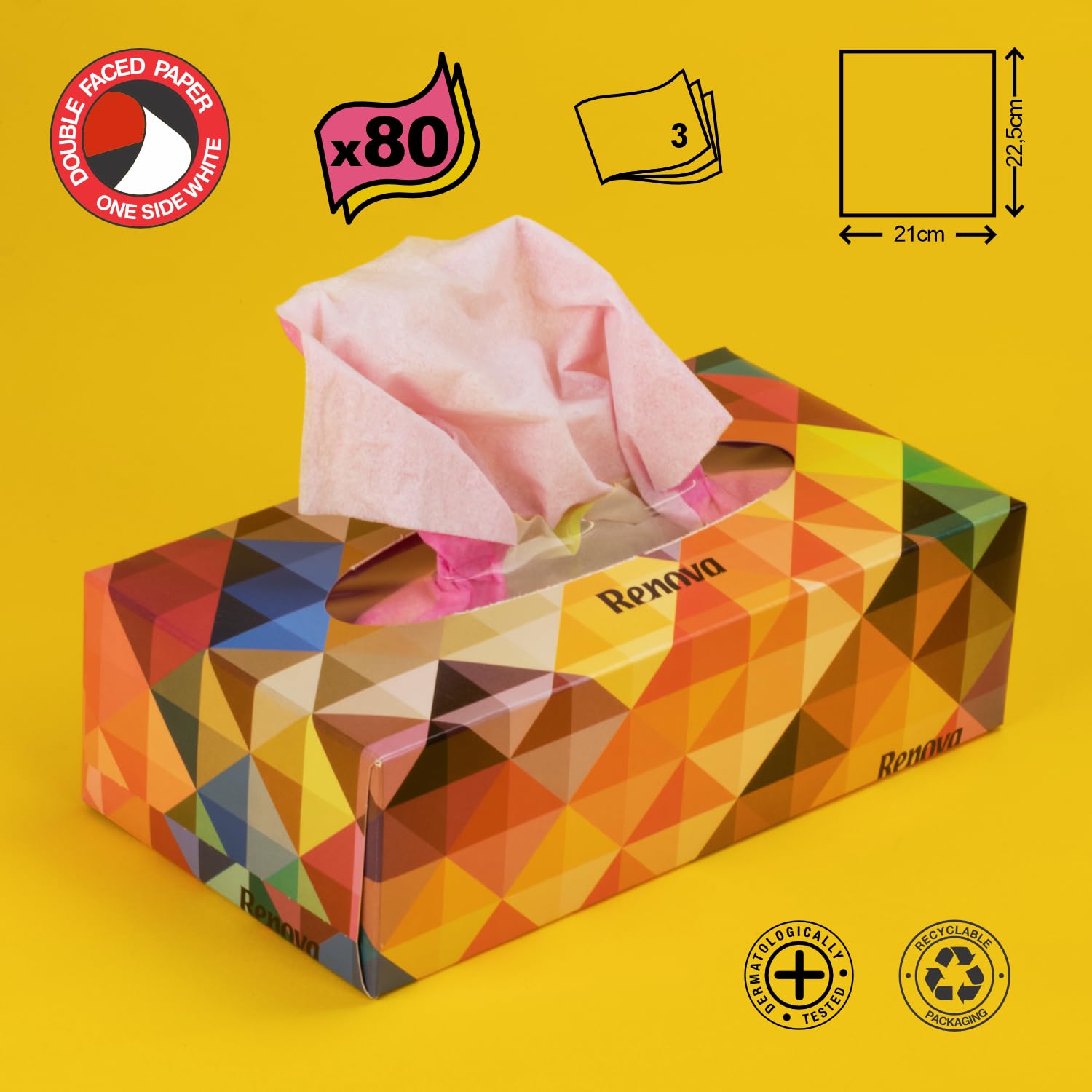 Renova Tissues TWO COLOUR Facial Taschentücher 80 Stück, zweifarbig
