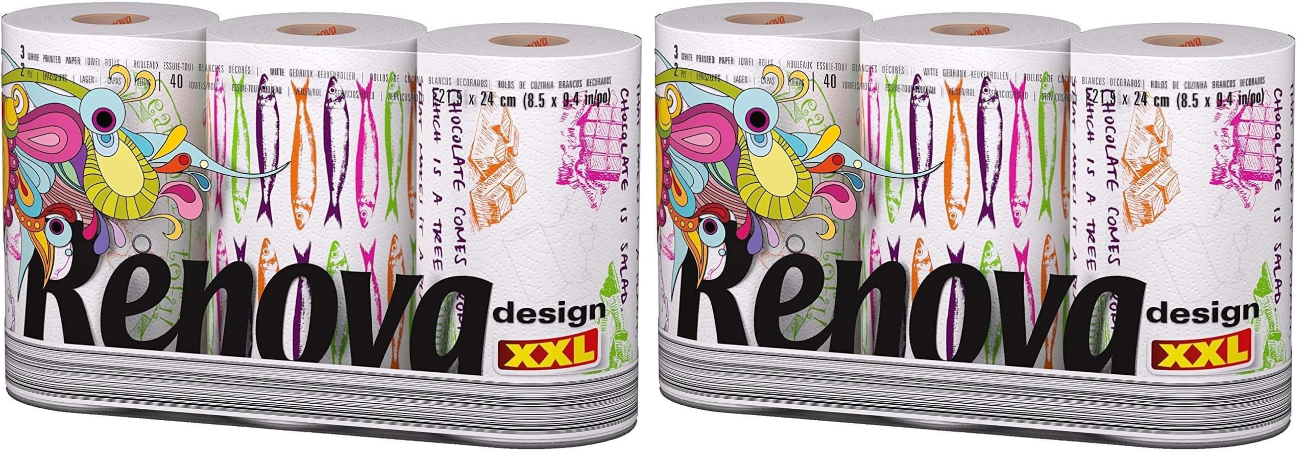 Renova Kitchen Roll Design Paper Kitchen Towels Küchenpapier XXL, 3 Rollen