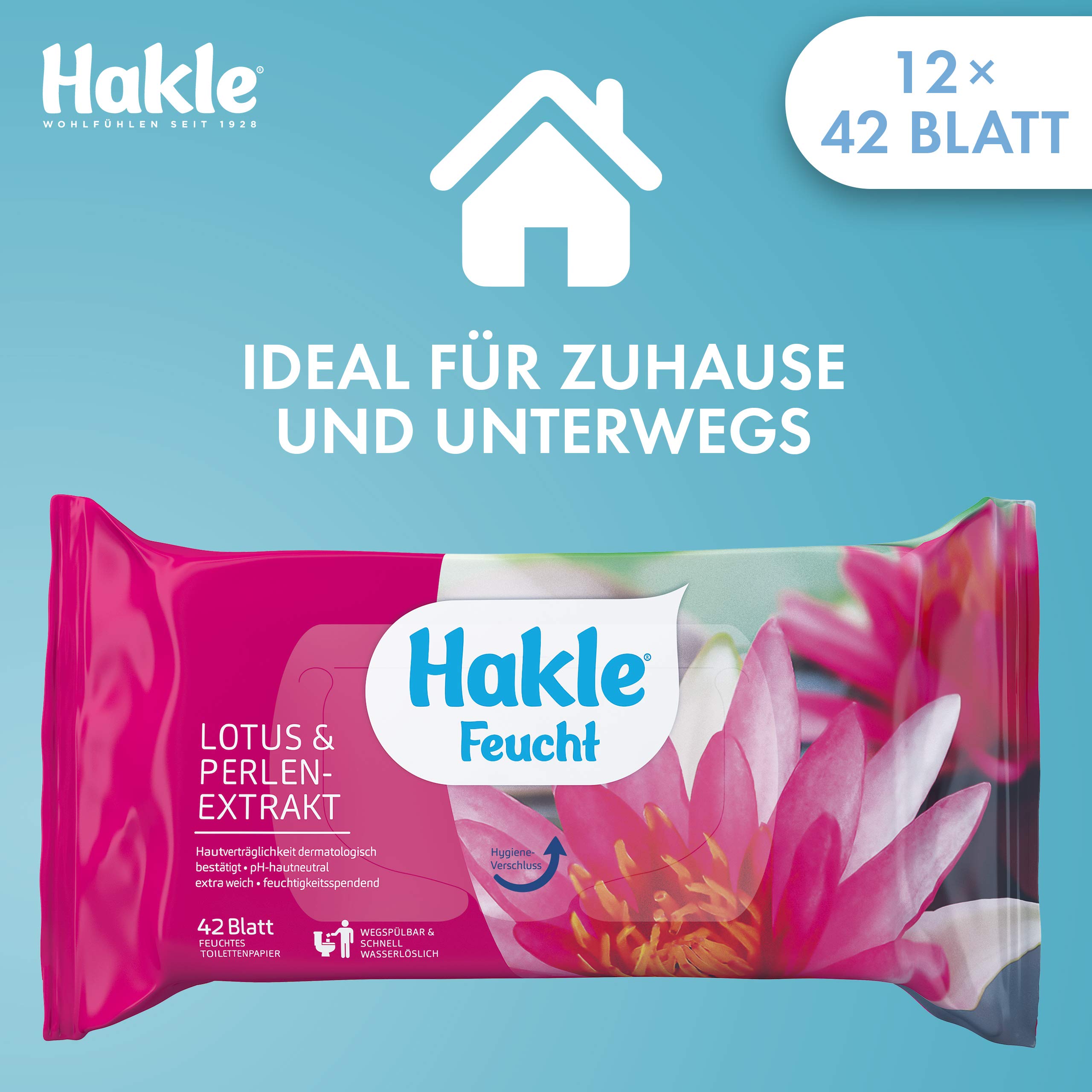 Hakle Feucht Lotus & Perlenextrakt feuchtes Toilettenpapier 12 Packungen