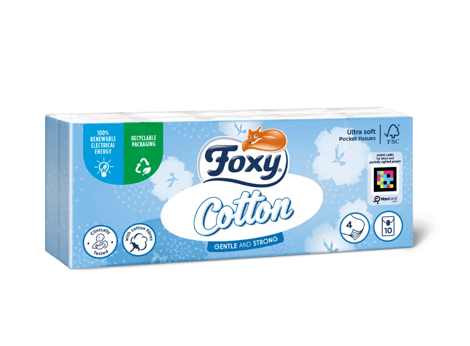 Foxy Cotton Taschentücher, 10 Packungen, 4-lagig
