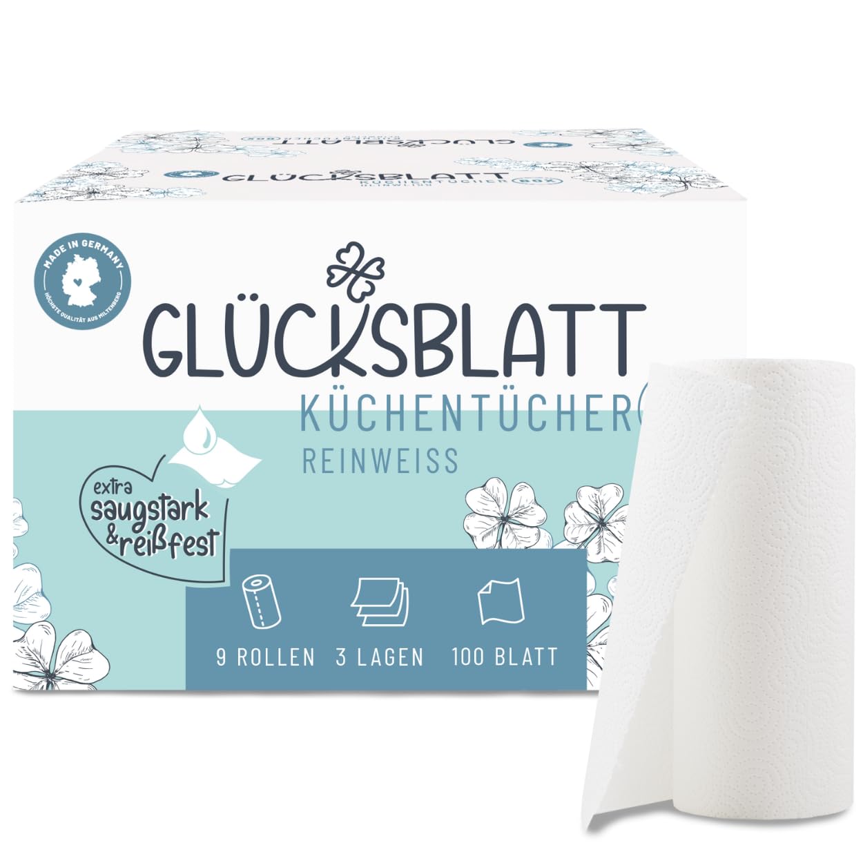 Glücksblatt Küchentücher Küchentücher 9 Rollen 100 Blatt 3-lagig