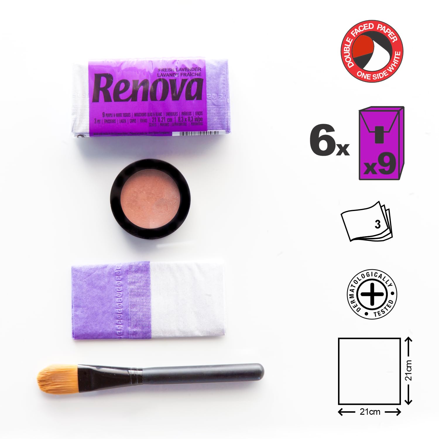 Renova Tissues Red Label Taschentücher lila, Lavendelduft, 6 Päckchen