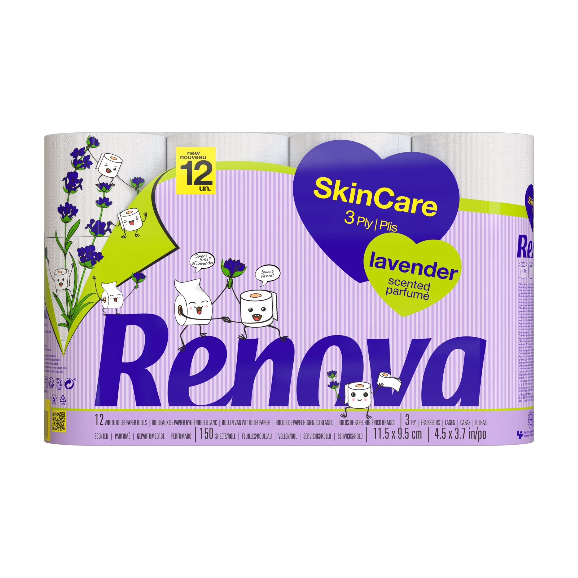 Renova Toilet Paper SKINCARE LAVENDER Toilettenpapier 12 Rollen, weiß, Lavendelduft