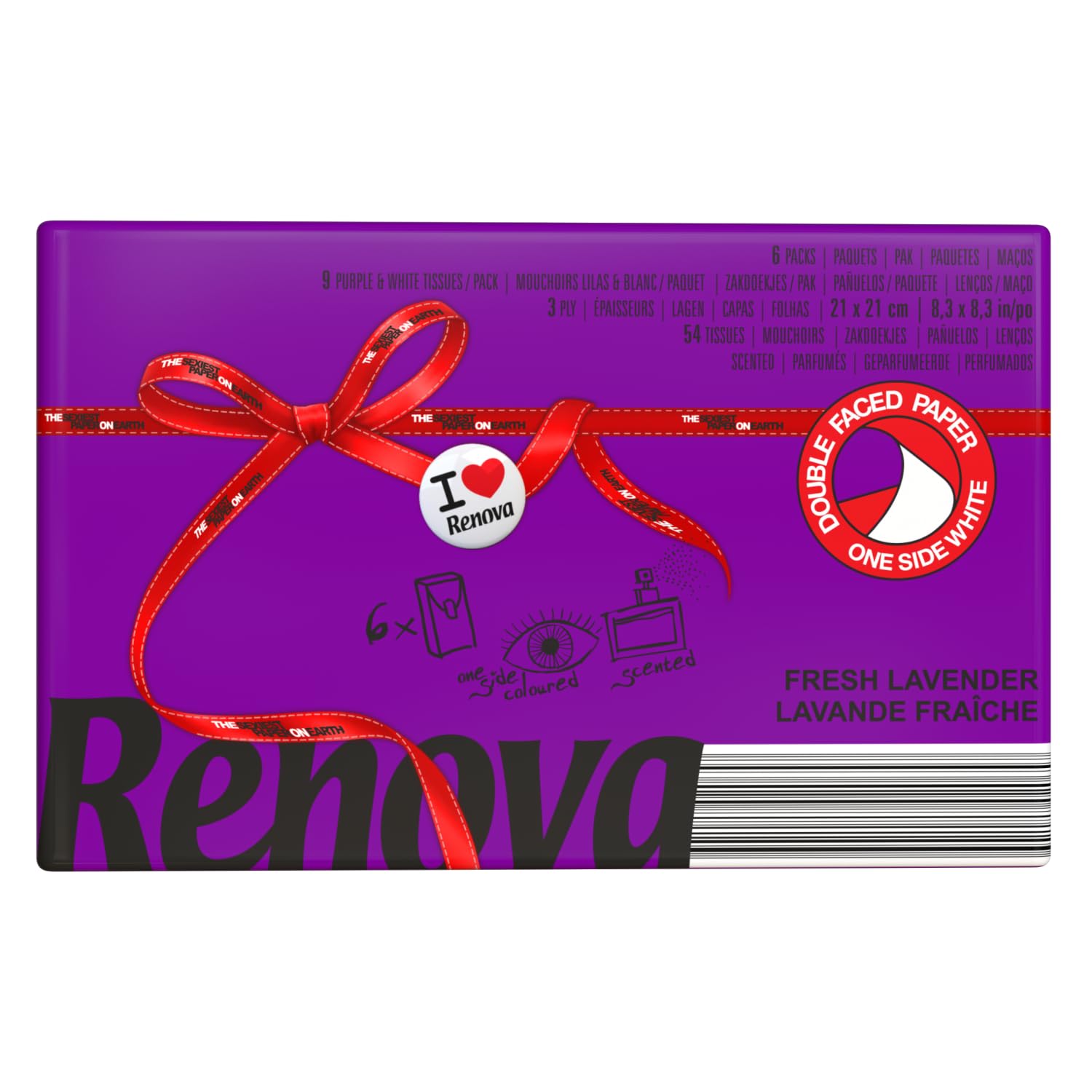 Renova Tissues Red Label Taschentücher lila, Lavendelduft, 6 Päckchen