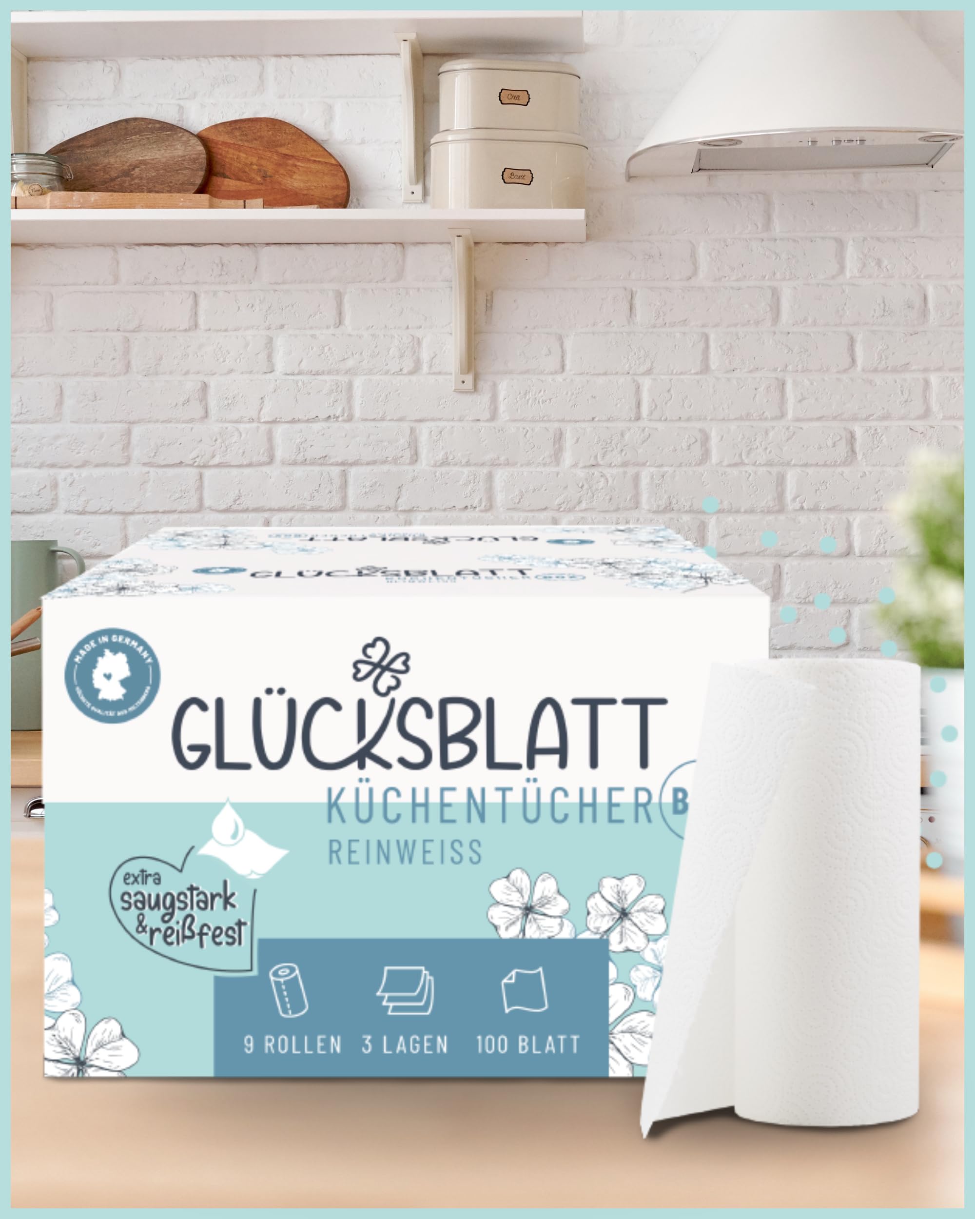 Glücksblatt Küchentücher Küchentücher 9 Rollen 100 Blatt 3-lagig