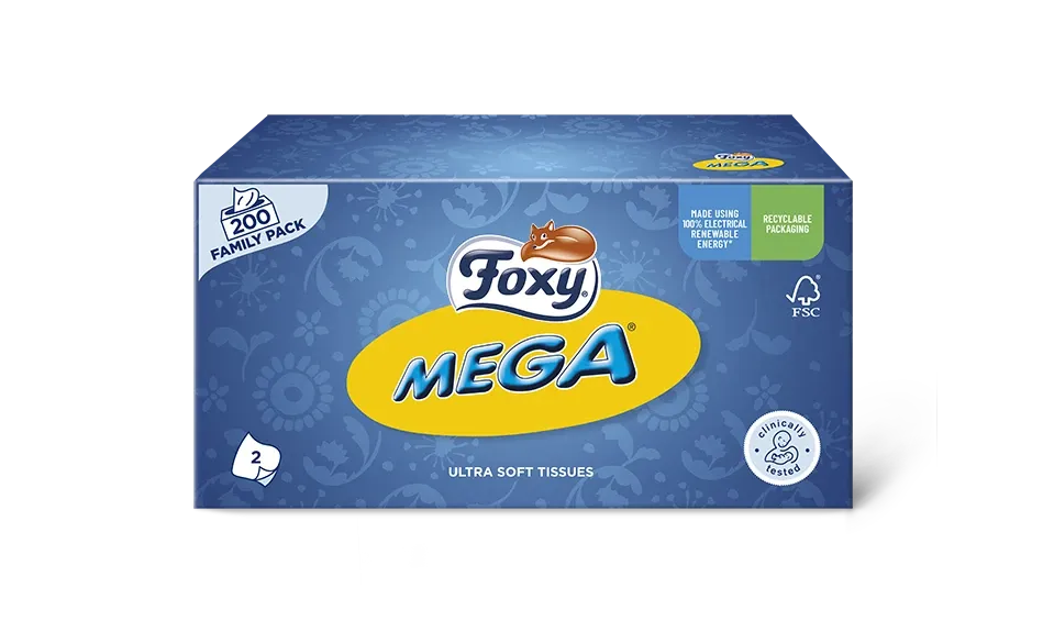 Foxy Mega Gesichtstücher, 200 Stück, Familienpackung