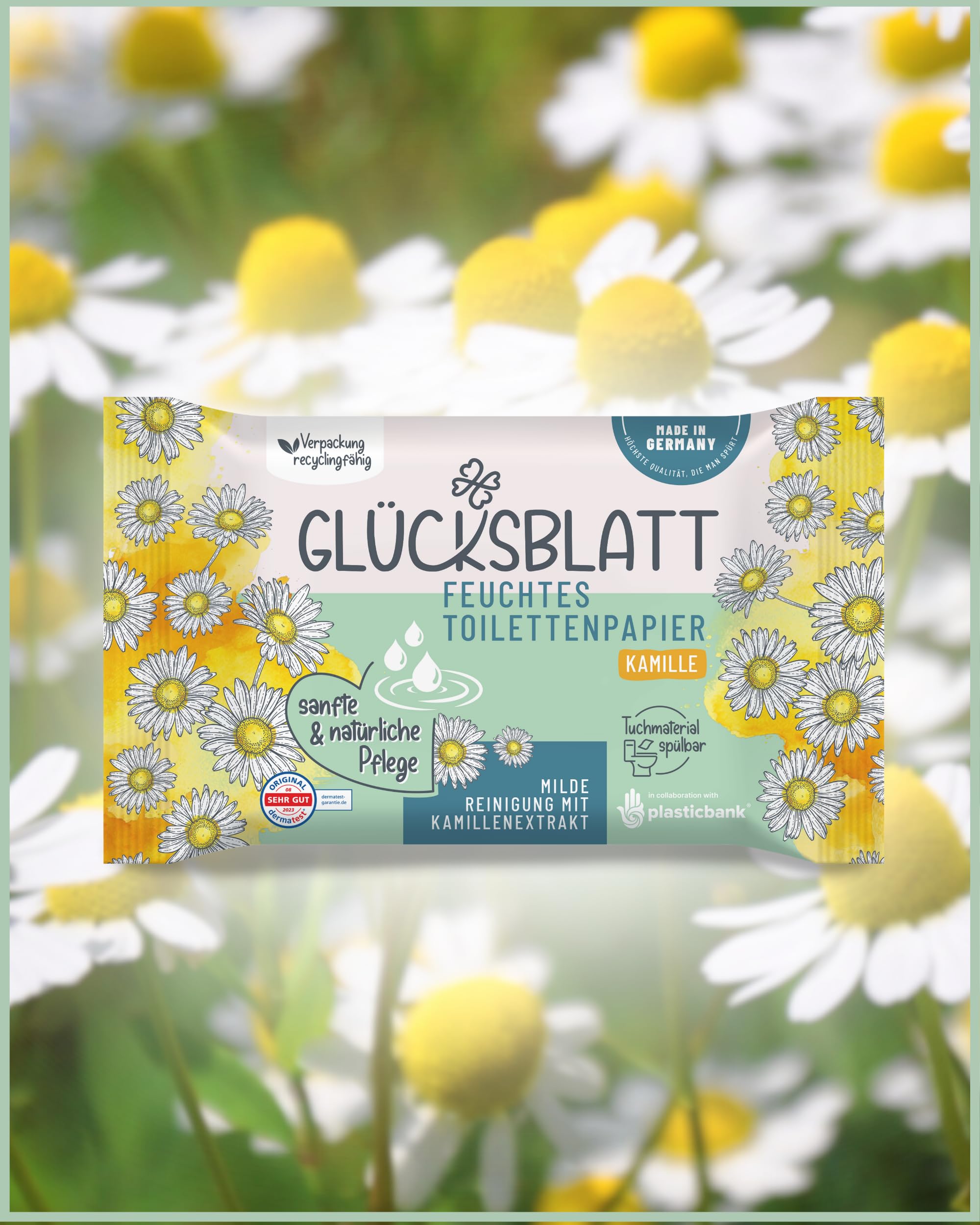 Glücksblatt Tücher feuchtes Toilettenpapier Kamille 12 x 42 Tücher, mit Kamillenextrakt
