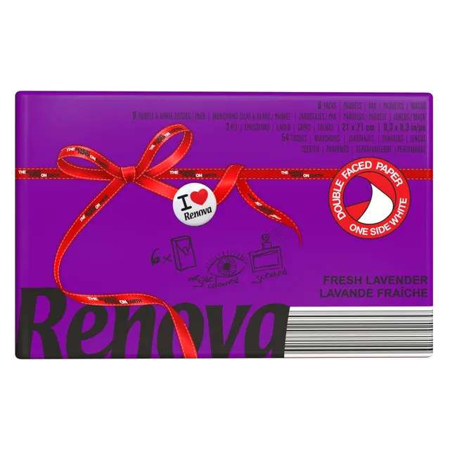Renova Tissues Red Label Taschentücher lila, Lavendelduft, 6 Päckchen