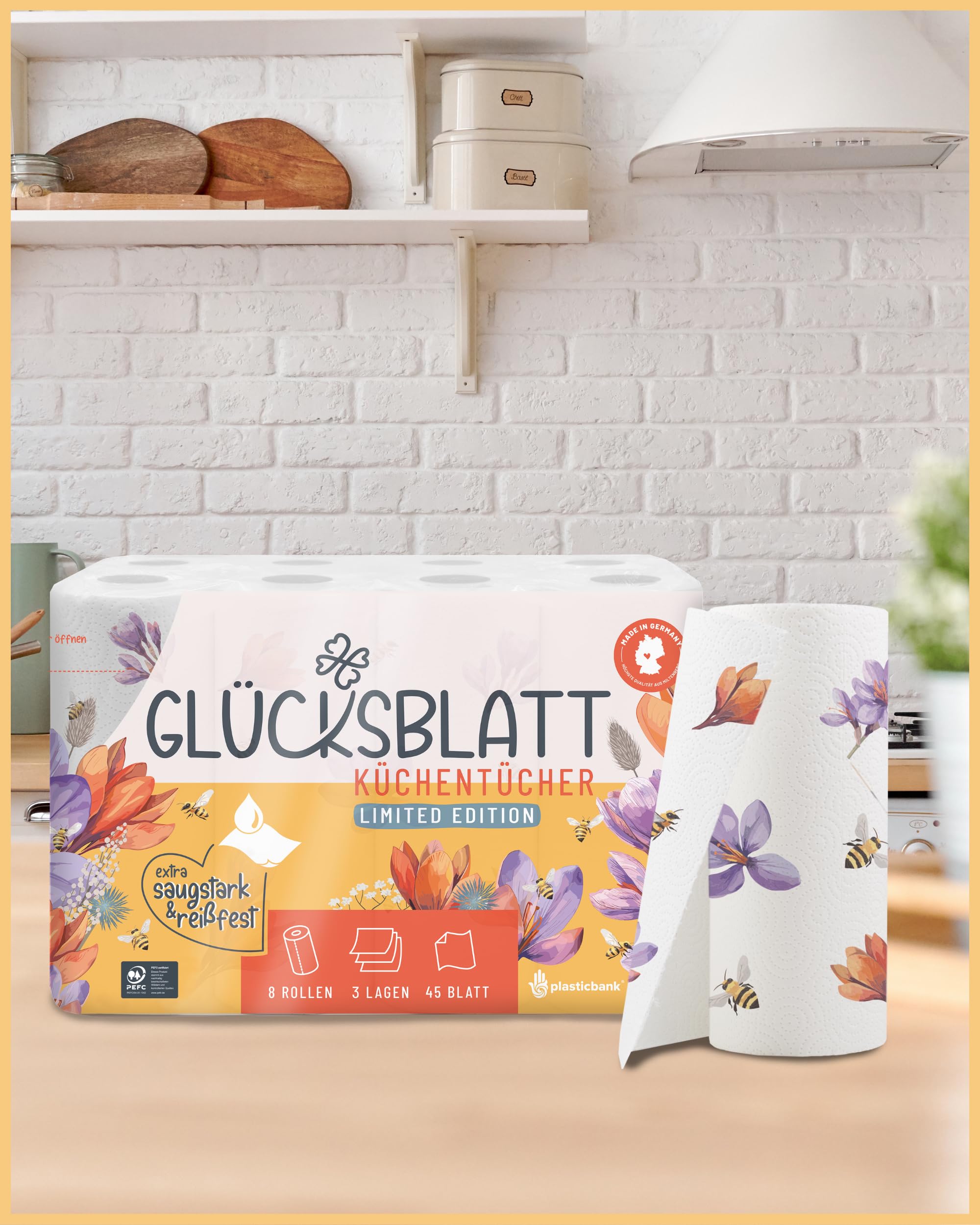 Glücksblatt Küchentücher mit Motiven 48 Rollen 3-lagig saugstark