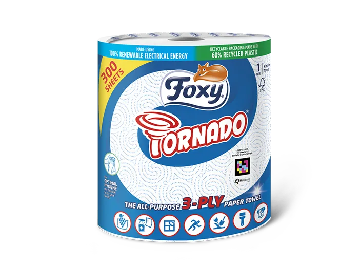Foxy Tornado Küchentücher 1 Rolle, 3-lagig und 300 Blatt