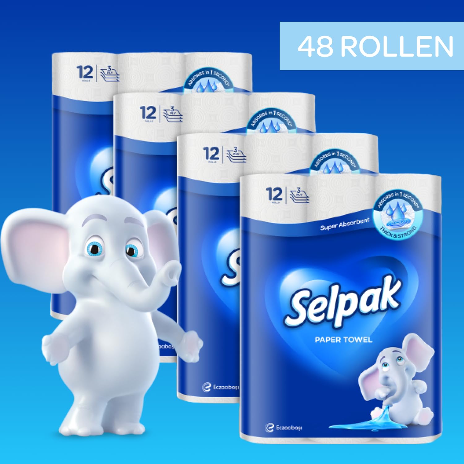 Selpak Paper Towels Küchenpapier, 48 Rollen à 75 Blatt, 3-lagig