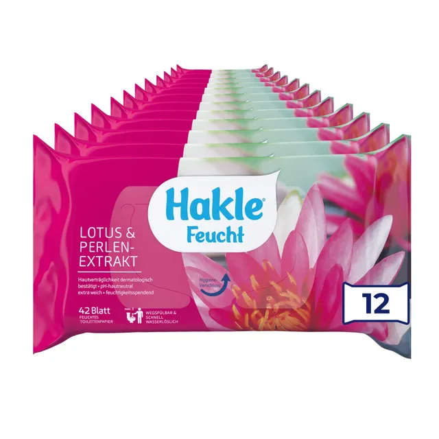 Hakle Feucht Lotus & Perlenextrakt feuchtes Toilettenpapier 12 Packungen