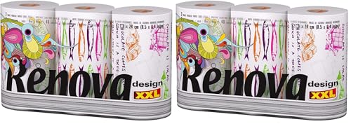 Renova Kitchen Roll Design Paper Kitchen Towels Küchenpapier XXL, 3 Rollen