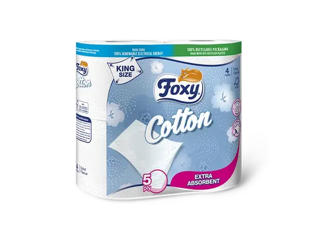 Foxy Cotton Toilettenpapier 6 Rollen, mit Baumwollfasern