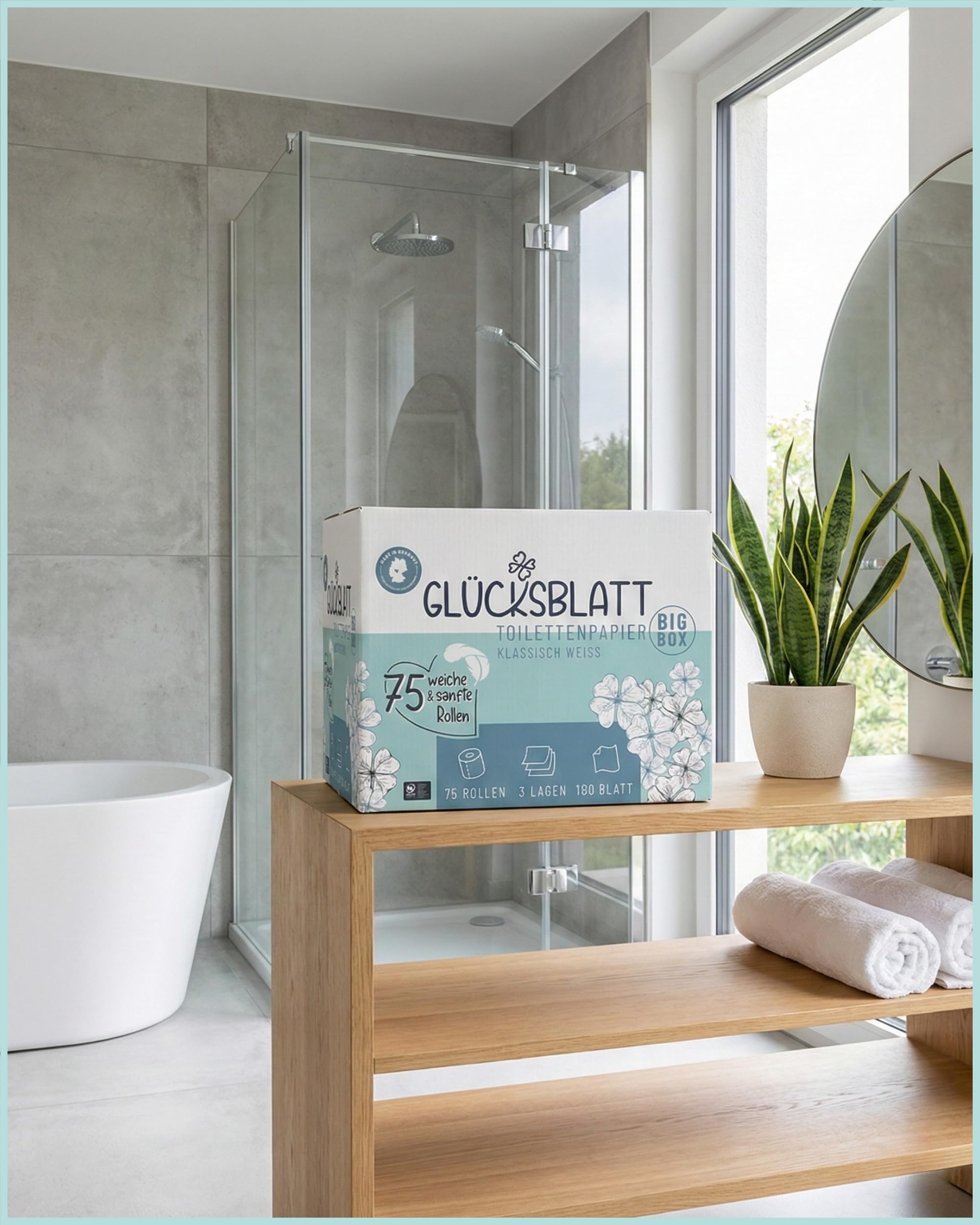 Glücksblatt Toilettenpapier Box, 75 Rollen à 180 Blatt, 3-lagig