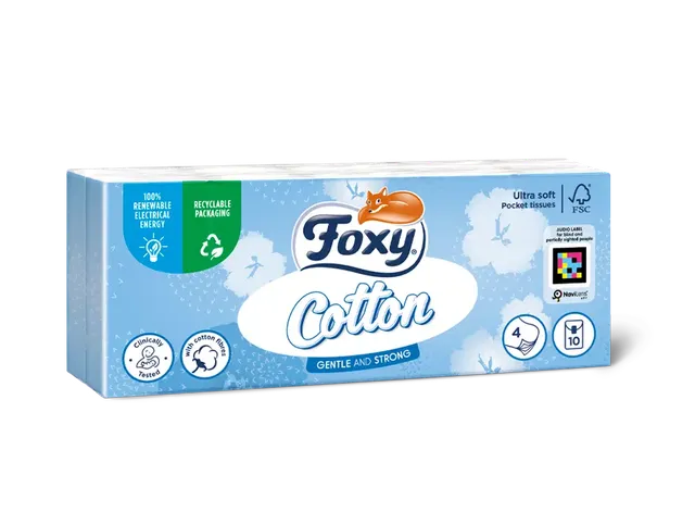 Foxy Cotton Taschentücher, 10 Packungen, 4-lagig