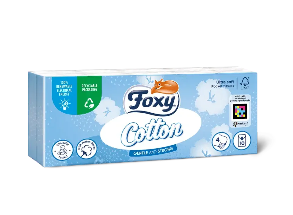 Foxy Cotton Taschentücher, 10 Packungen, 4-lagig