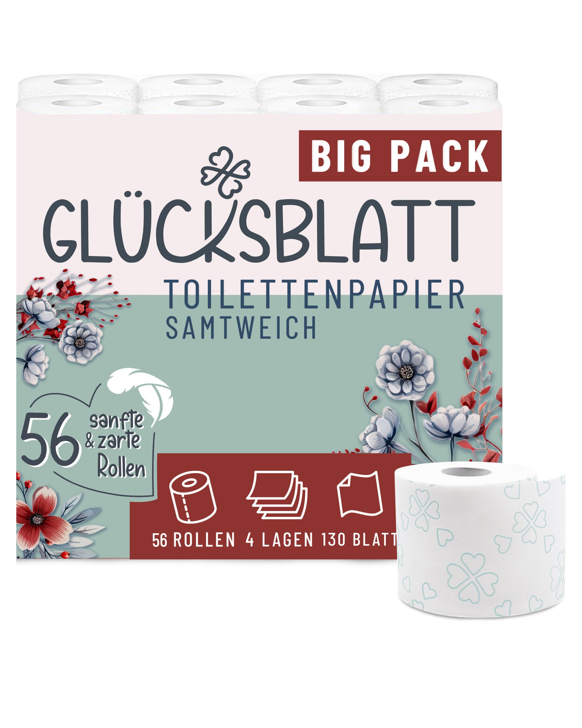 Glücksblatt Toilettenpapier samtweich, 56 Rollen mit Vanilleduft